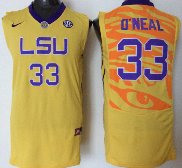 NCAA Men LSU Tigers #33 o neal yellow